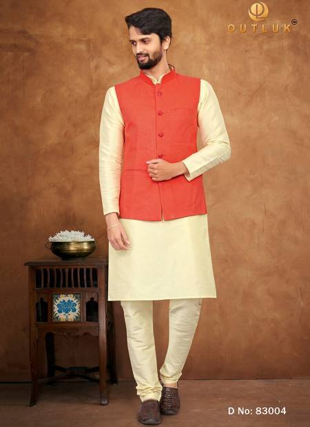 Red Orange Colour Outluk 83 New Designer Ethnic Wear Mens Kurta Pajama With Jacket Collection 83004